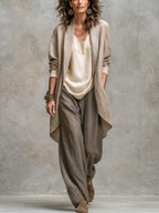 Caroline | Open-Front Longline Jacket, Satin Tank & Wide-Leg Trouser Set