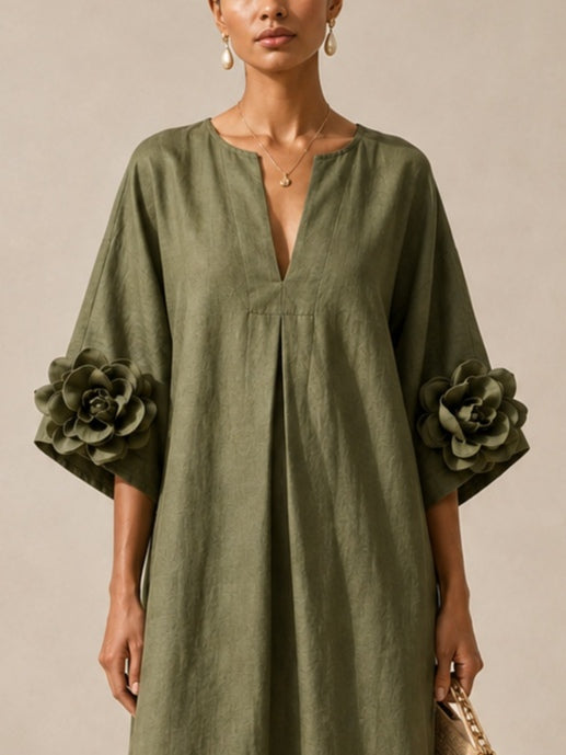 Julianna | Flowy Maxi Dress with Rose-Cuff Sleeves