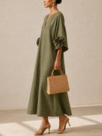 Julianna | Flowy Maxi Dress with Rose-Cuff Sleeves