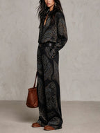 Victoria | Paisley Print Satin Long-Sleeve Shirt & Wide-Leg Trouser Set