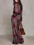 Victoria | Paisley Print Satin Long-Sleeve Shirt & Wide-Leg Trouser Set