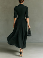 Elvira | Long pleated dress with lapel and high waist