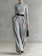 Adèle | High Neck Set with White Trim and Wide Pants