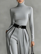 Adèle | High Neck Set with White Trim and Wide Pants