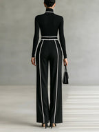Adèle | High Neck Set with White Trim and Wide Pants