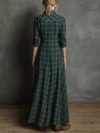 Margaux | Long Shirt Dress with Green Gingham Collar