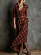 Margaux | Long Shirt Dress with Green Gingham Collar