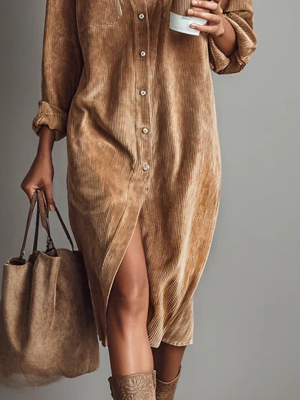 Estela | Robe mi-longue en velours côtelé