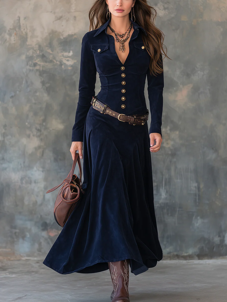 Diana | Robe longue en daim boutonnée