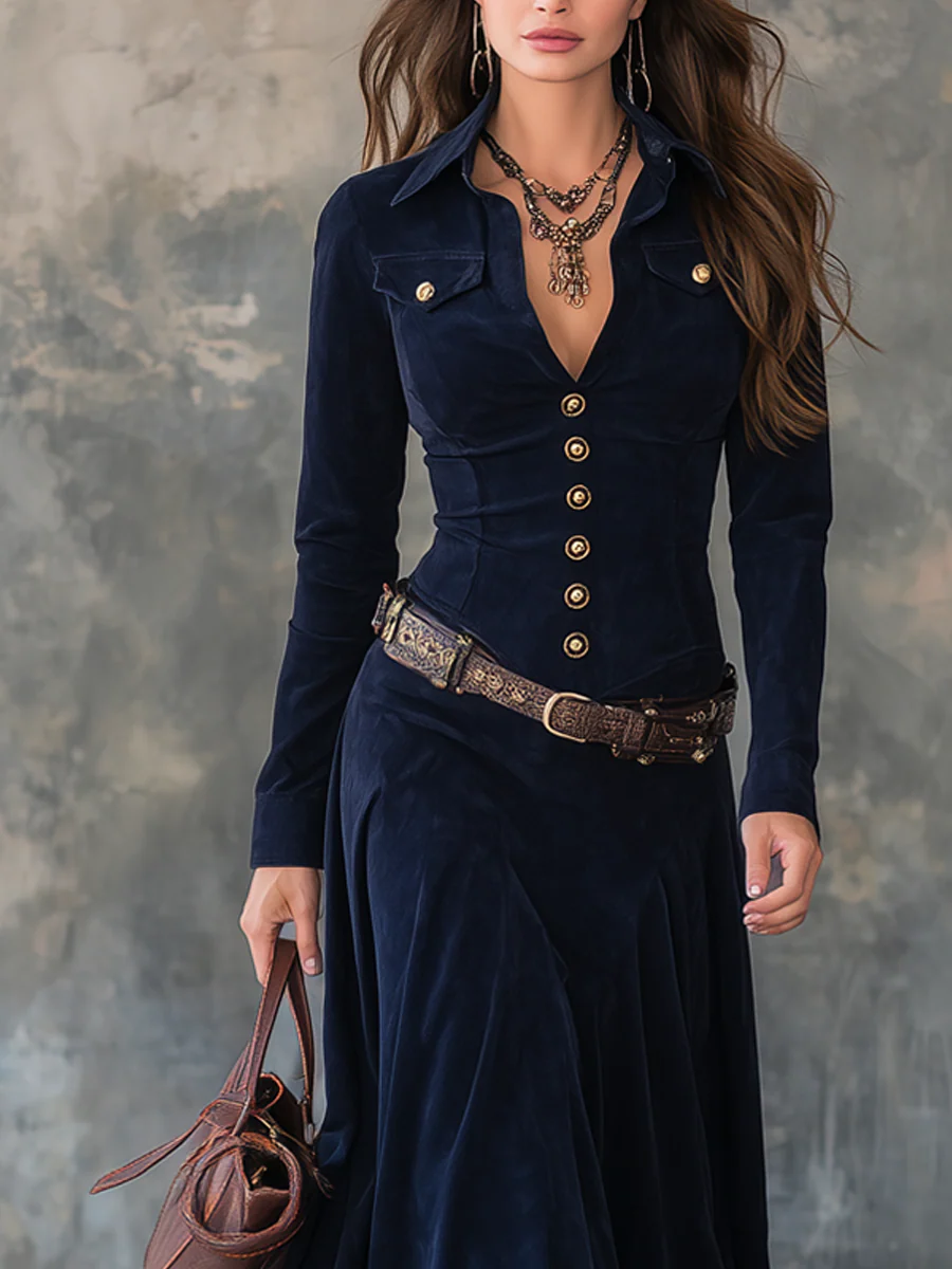 Diana | Robe longue en daim boutonnée