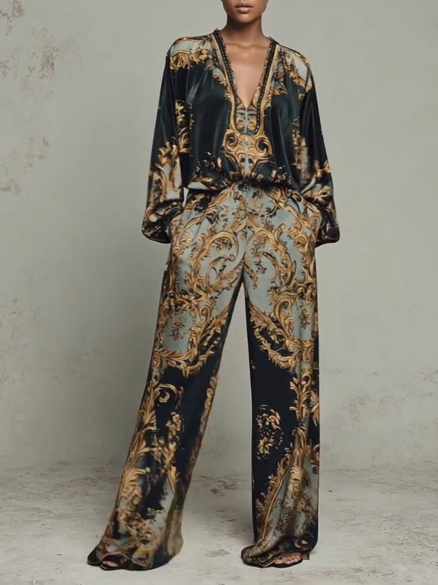 Claudia | Floral baroque set with palazzo pants