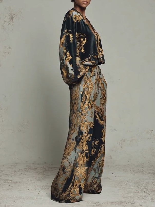 Claudia | Floral baroque set with palazzo pants