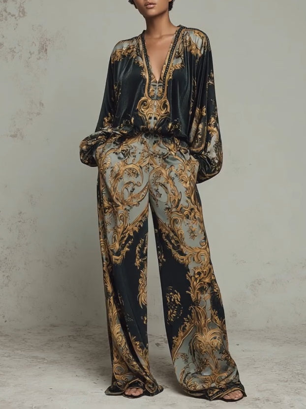 Claudia | Floral baroque set with palazzo pants