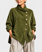 Ninah | Asymmetric Button Corduroy Turtleneck