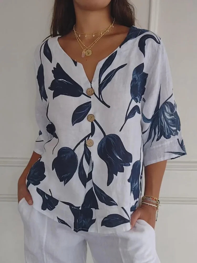 Eloriel - Floral Button-Up Blouse