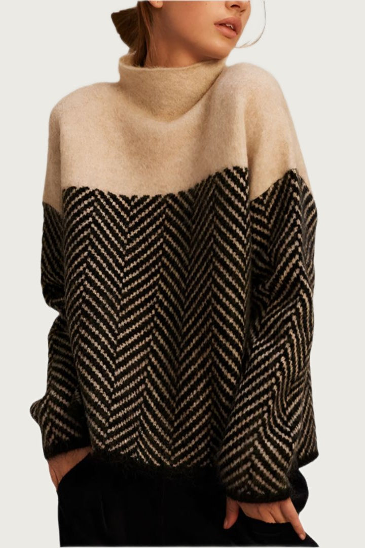 Adeline | Fine-Knit Herringbone Turtleneck
