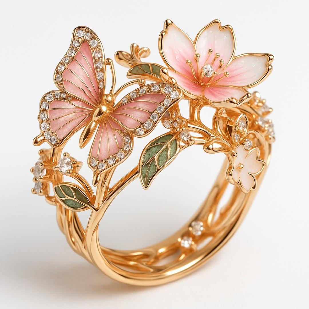 Bague avec zircones et motif papillon