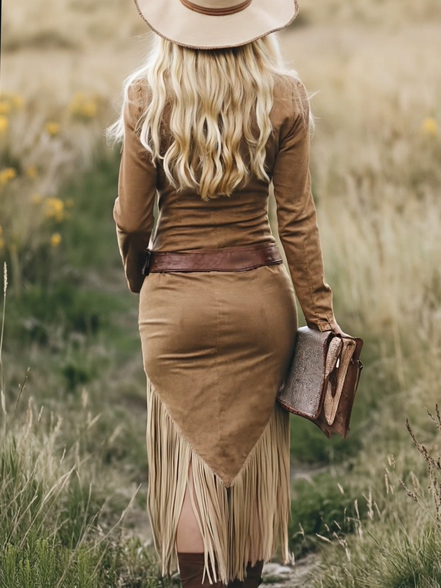Valence | Robe en suédine à franges