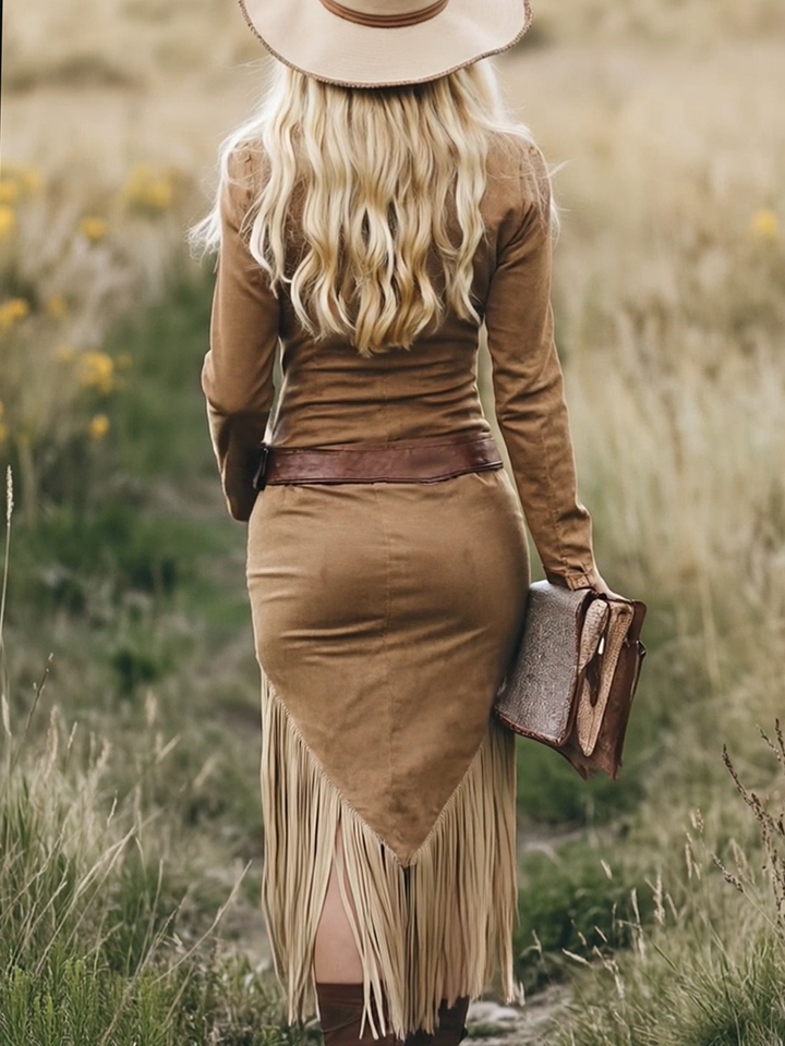 Valence | Robe en suédine à franges