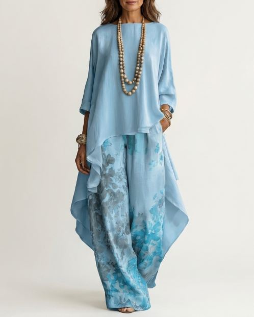 Cariola | Asymmetrical Tunic Cotton-Silk Two-Piece Set