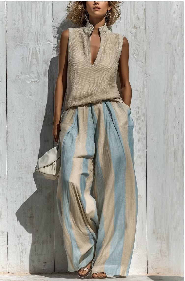 Scarlett | Striped Wide-Leg Trouser & Knit Top Set