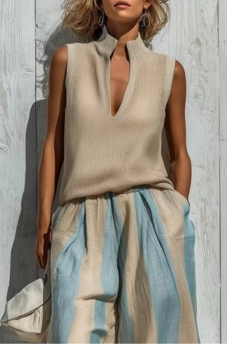 Scarlett | Striped Wide-Leg Trouser & Knit Top Set