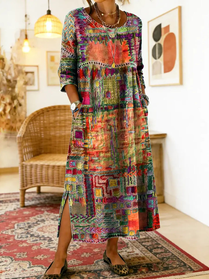 Sabine | Bohemian Patchwork Denim Dress
