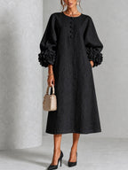 Diane | Floral Midi Dress with Rose-Cuff Sleeves