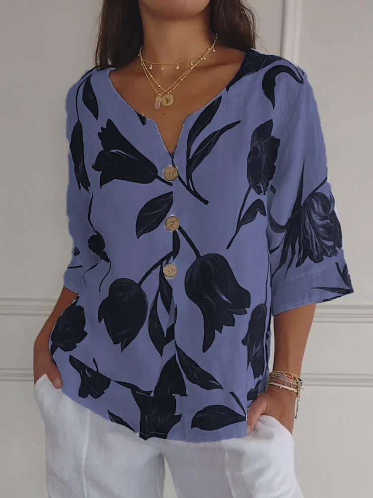 Eloriel - Floral Button-Up Blouse