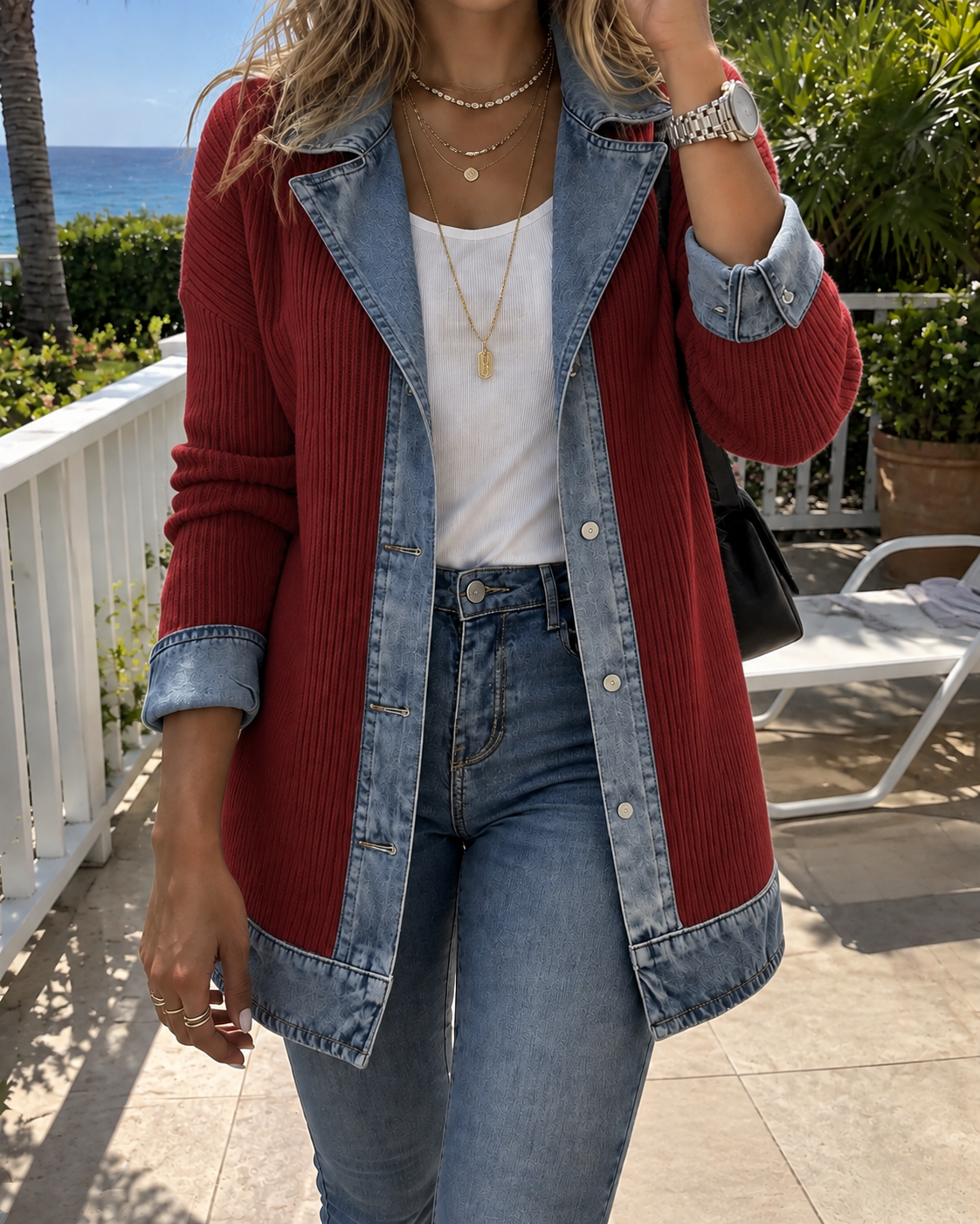 Molly | Relaxed Denim & Rib-Knit Jacket