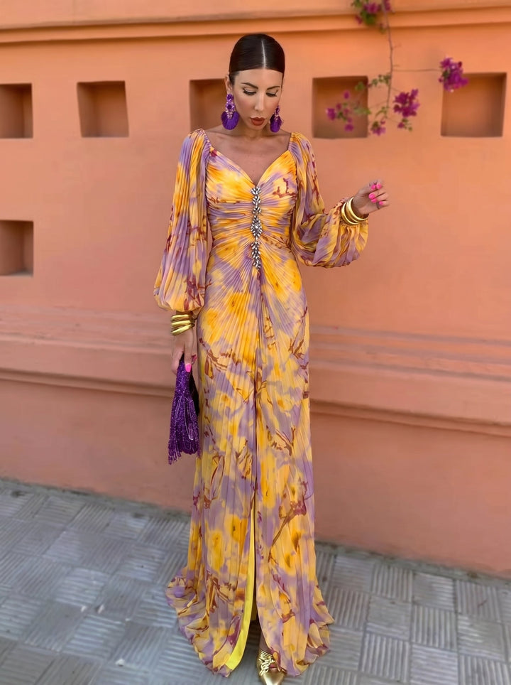 Isadora | Floral maxi dress with plunging neckline