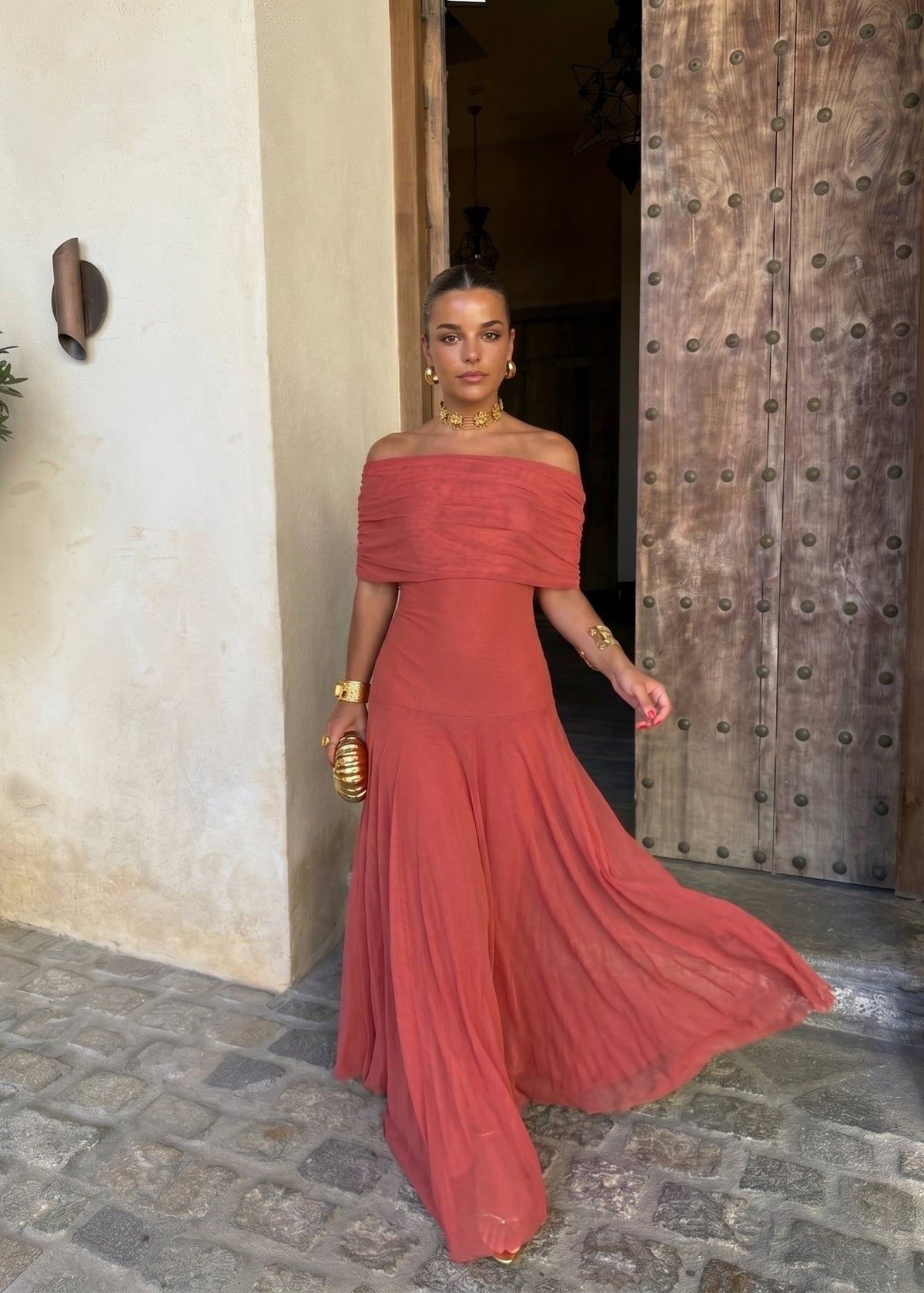 Cordoue | Three-tone off-the-shoulder maxi dress