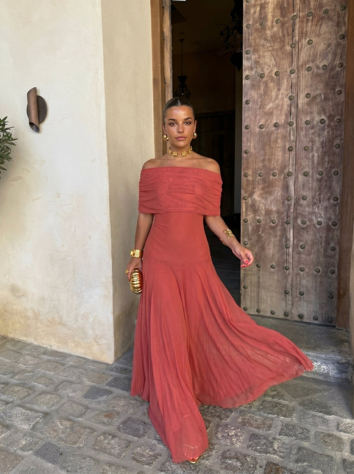 Cordoba | Three-tone off-the-shoulder maxi dress