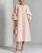 Diane | Floral Midi Dress with Rose-Cuff Sleeves