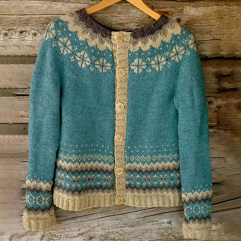 Allaira | Teal Snowflake Fair Isle Cardigan