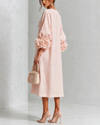 Diane | Floral Midi Dress with Rose-Cuff Sleeves