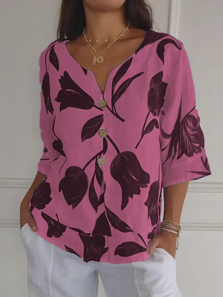 Eloriel - Floral Button-Up Blouse