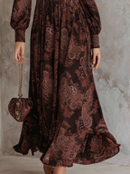 Oriane | Paisley High-Waisted Zip-Neck Maxi Dress
