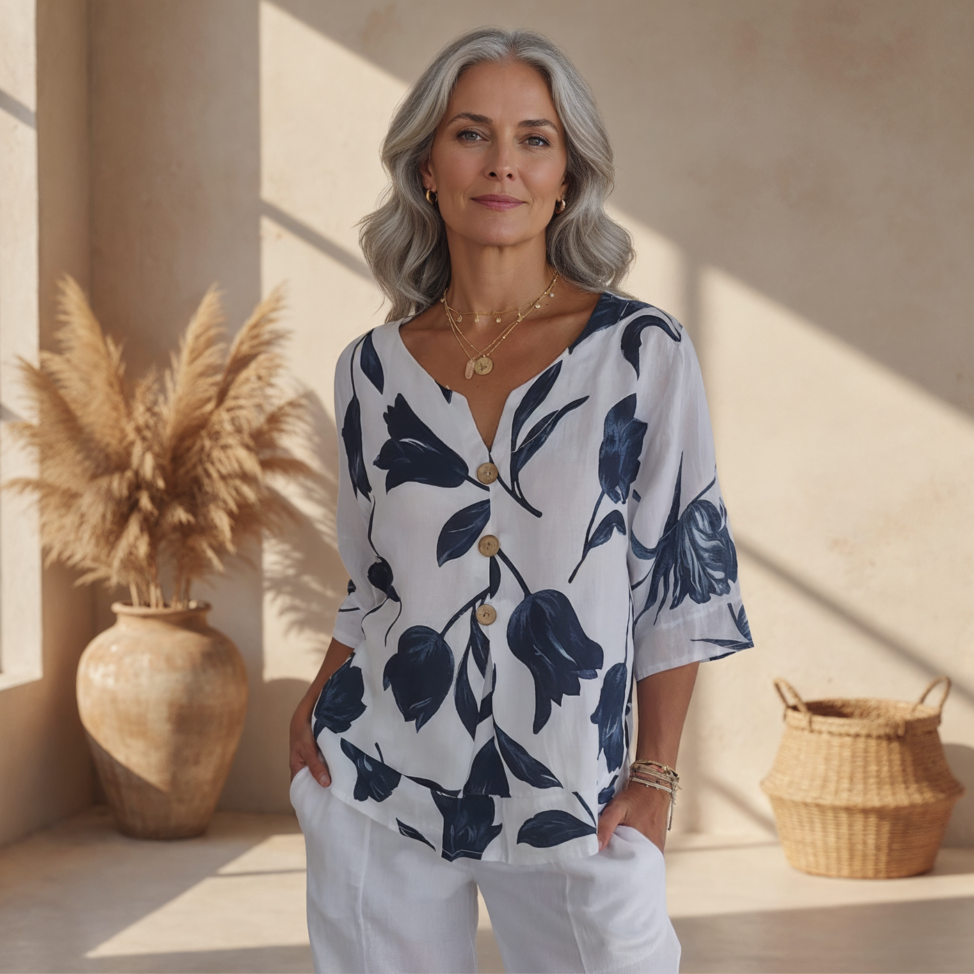 Eloriel - Floral Button-Up Blouse