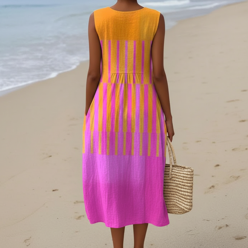 Lucy | Robe midi à rayures coucher de soleil