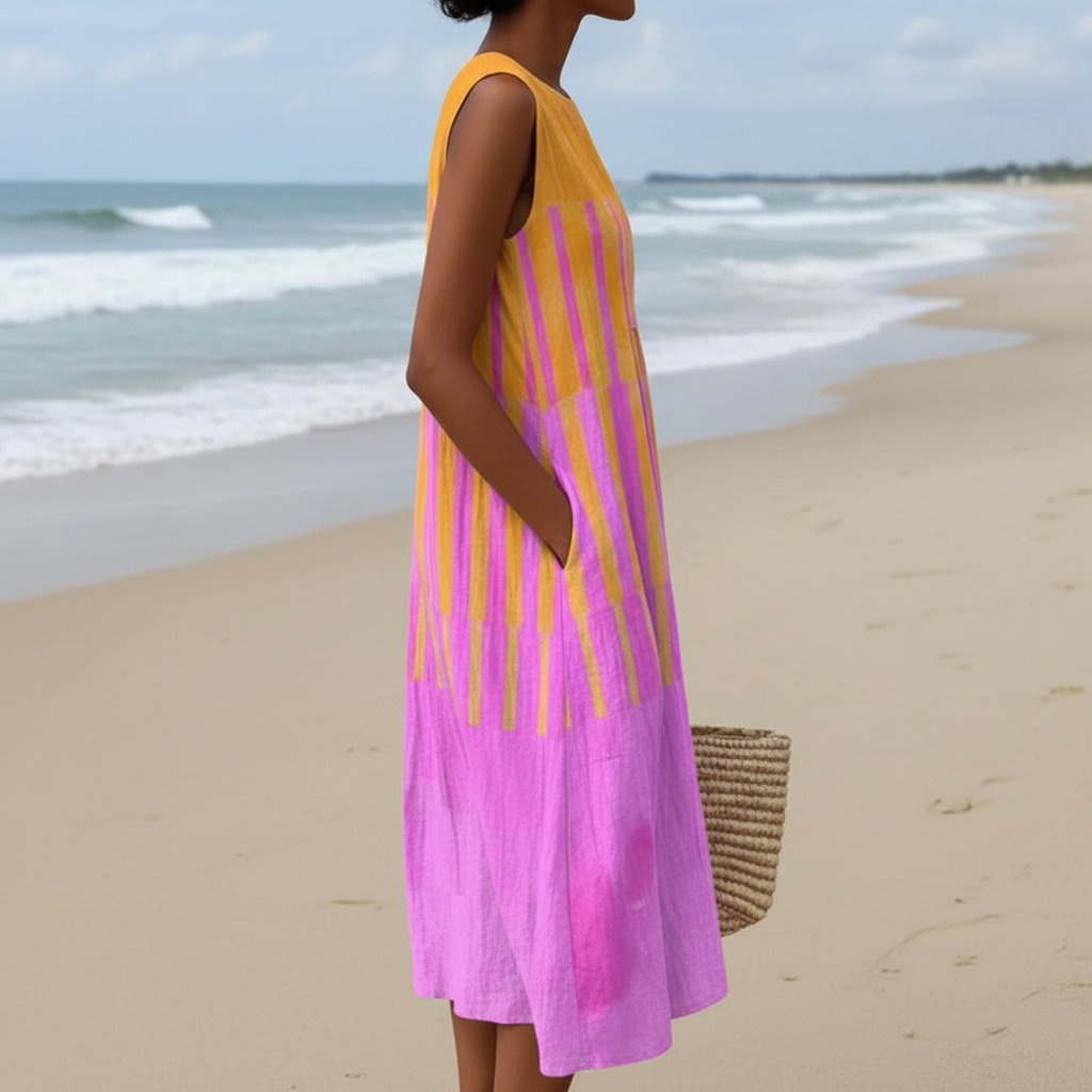 Lucy | Robe midi à rayures coucher de soleil