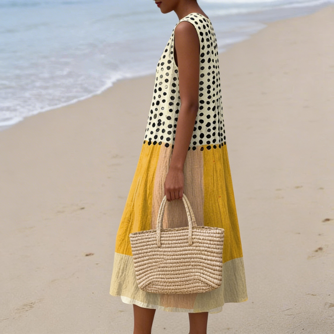 Lenna | Robe midi colorblock à pois