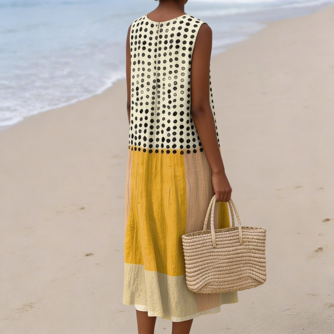 Lenna | Robe midi colorblock à pois