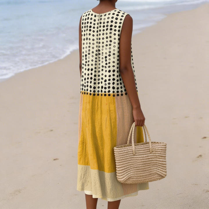 Lenna | Robe midi colorblock à pois