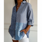 Mette | Blue mosaic patch shirt