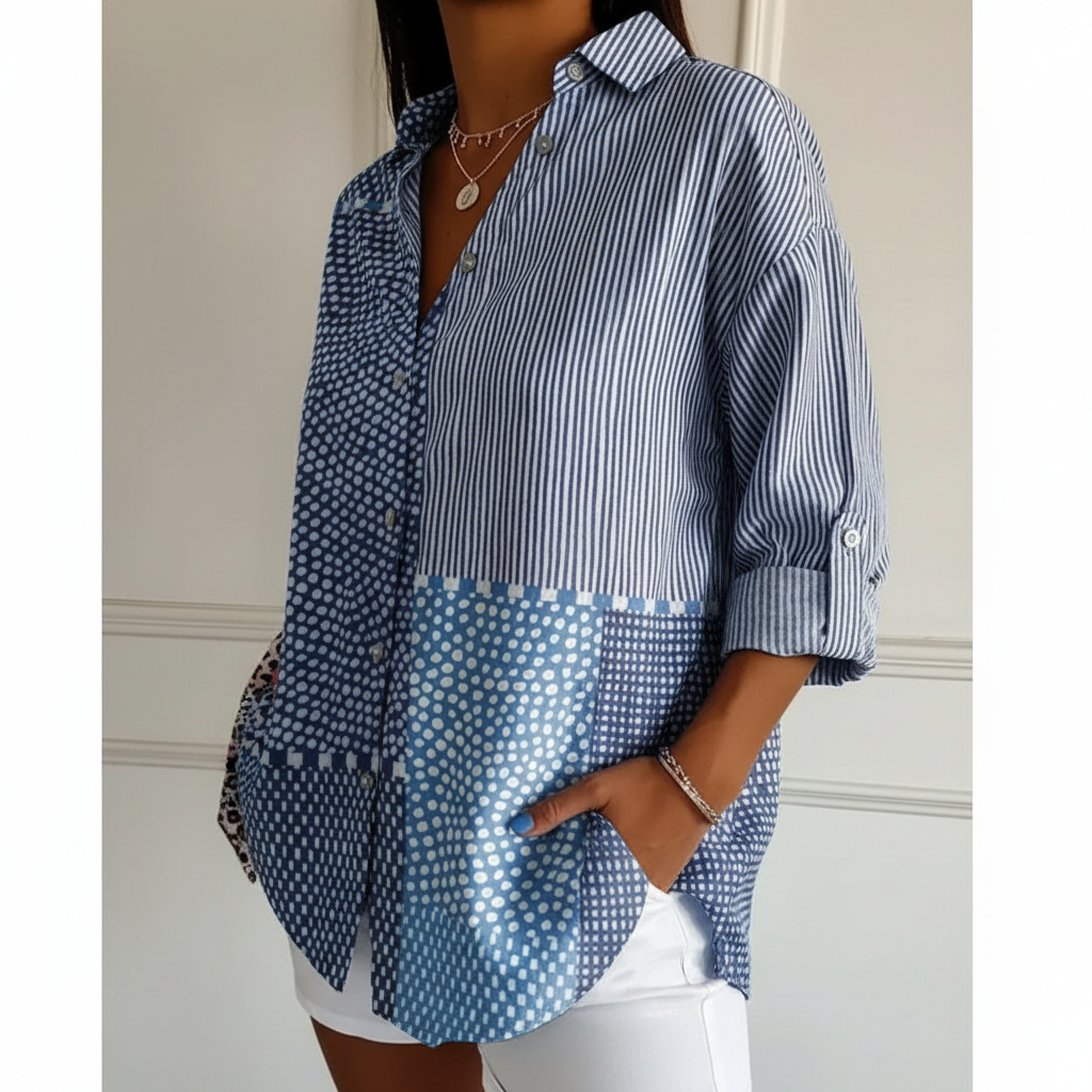 Mette | Blue mosaic patch shirt