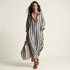 Carra | Striped Shirt Collar Maxi Dress