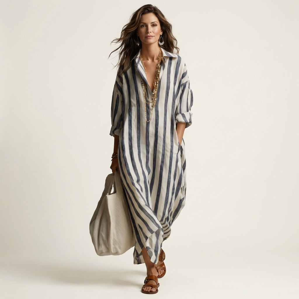 Carra | Striped Shirt Collar Maxi Dress