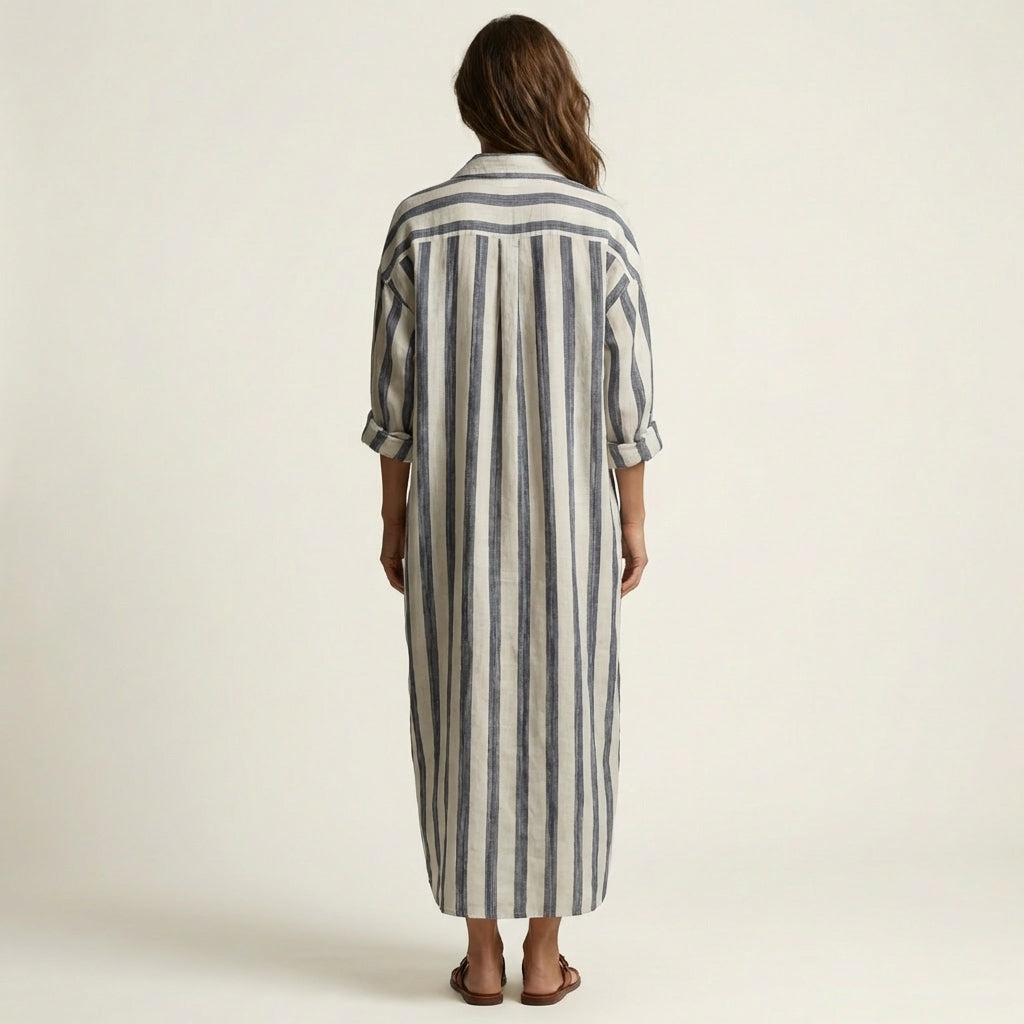 Carra | Striped Shirt Collar Maxi Dress