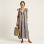 Josette | Ruffled V-Neck Linen Maxi Dress